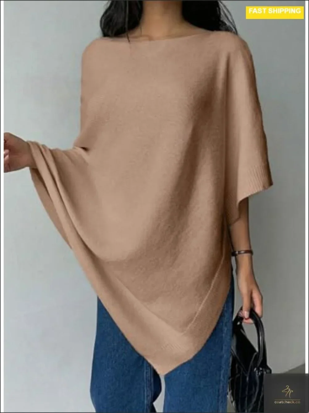 Elegant Knit Poncho Smyrna Asymmetry Shawl Wrap Sleeveless Crew Neck Fall Outfit